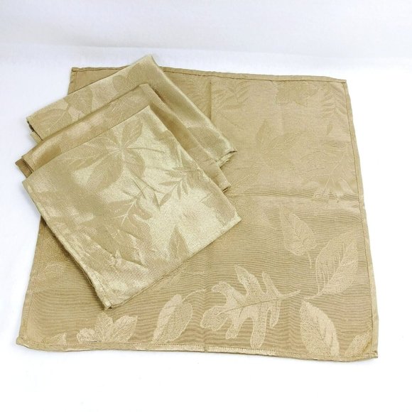 Napkin Embossed Leaf Print 4 Piece Gold - Picture 4 of 5